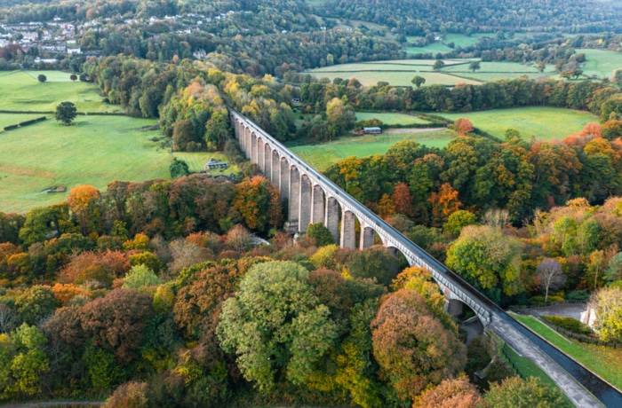 Pontcysyllte Aqueduct Aerial View At Autumnal Morning In Wales Uk