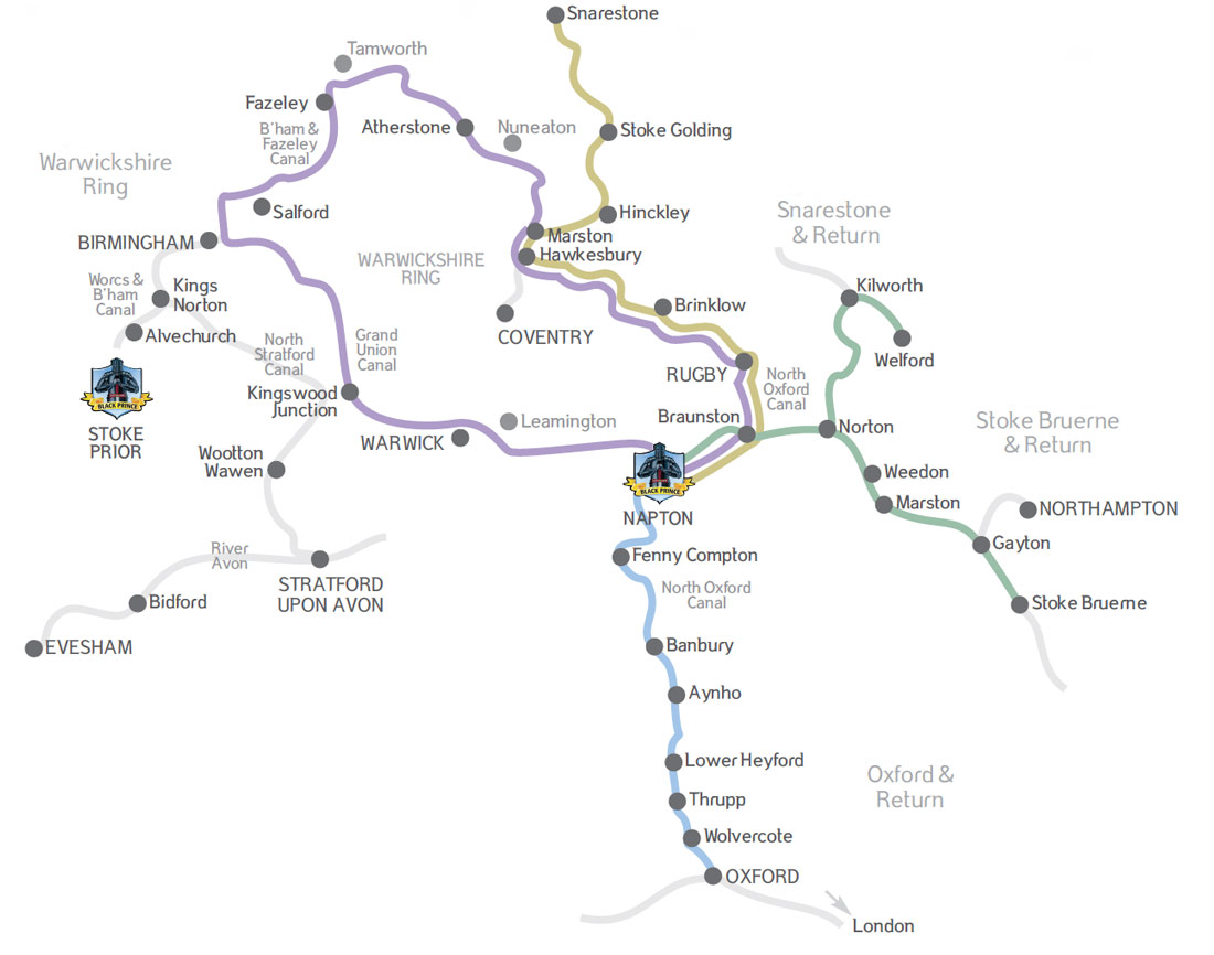 Warwickshire Ring Canal Map - Black Prince Narrowboat Holidays Napton