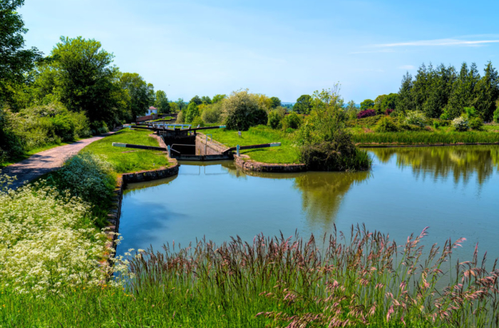Kennet and Avon canal Devizes Caen multiple lock gates Wiltshire England UK